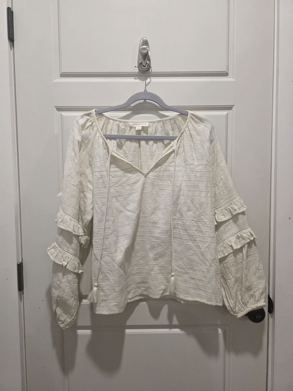 Boutique Cream Ruffle Peasant Blouse